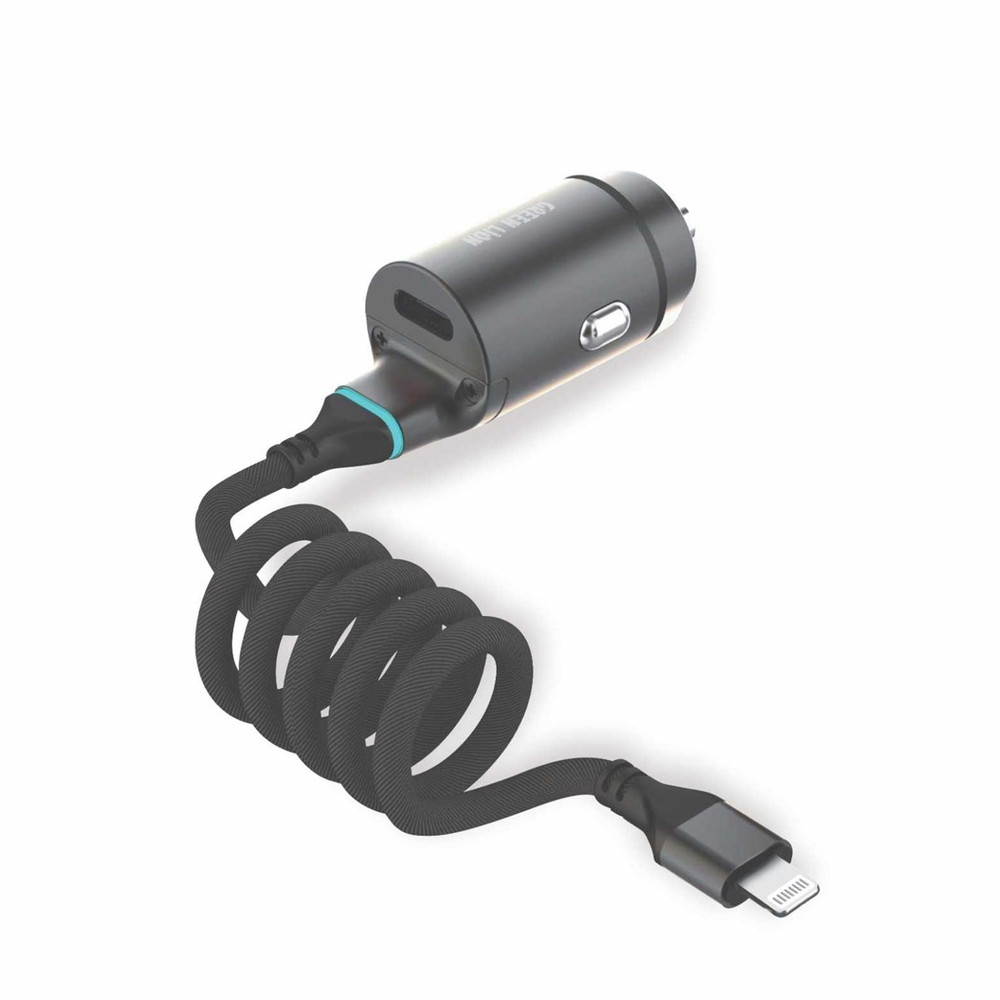 Green Lion 45W PD Car Charger with 1.2M Lightning Cable - Black | GNCC45WPDLGBK