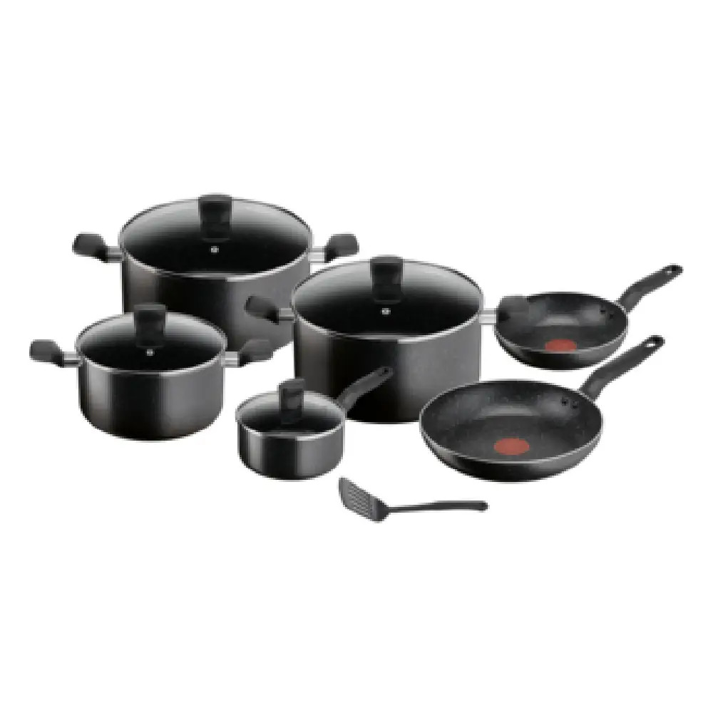 Tefal Tefal Dark Stone 11 pcs set (Stewpot 22cm+lid/ 24cm+lid/ Stewpot 28 +lid / Frypan 20/ 28/ Saucepan 16+lid/ Spatula) | B491BS85 - Home & Kitchen - Lebanon