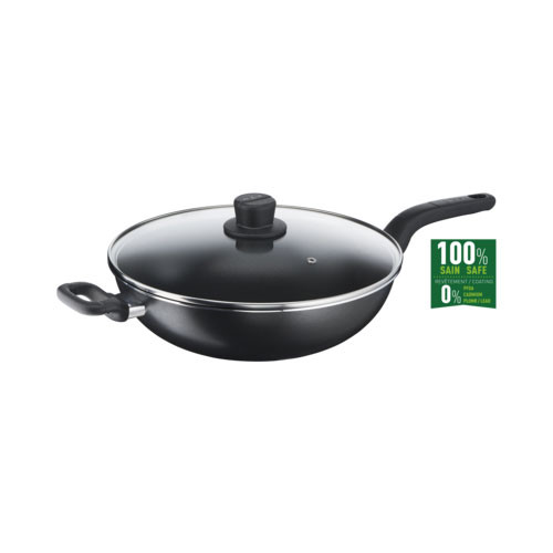 Tefal Tefal Cook Easy Black Wokpan 32cm + glass lid | B5039495 - Home & Kitchen - Lebanon