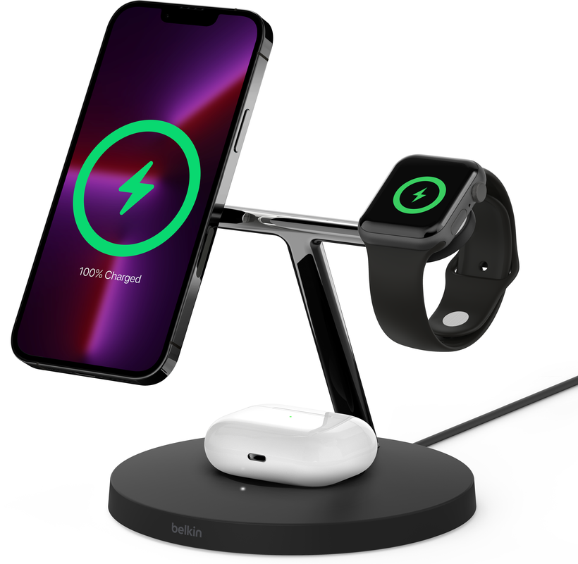 Belkin Belkin 3-in-1 Wireless Charger with Official MagSafe Charging 15W,Black | WIZ017VFBK - Phones & Wearables - Lebanon