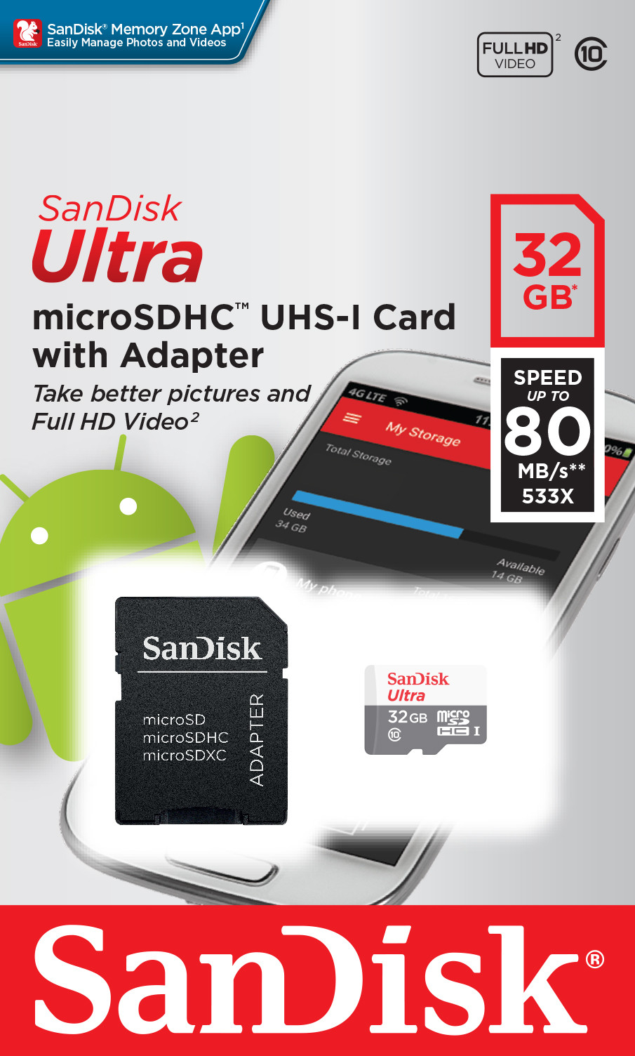 SanDisk SanDisk Ultra SDSQUNS-032G-GN3MN 32GB 80MB/s UHS-I Class 10 microSDHC Card - Computers & Tech - Lebanon