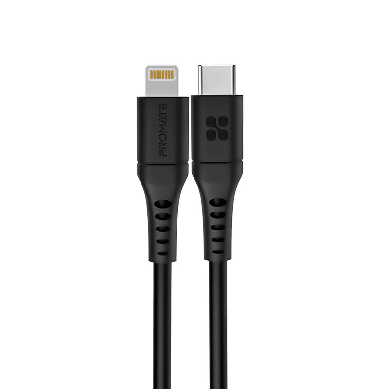 Promate Promate 20W Power Delivery Fast Charging Lightning Cable 3M,Black | PowerLink-300.Black - Computers & Tech - Lebanon