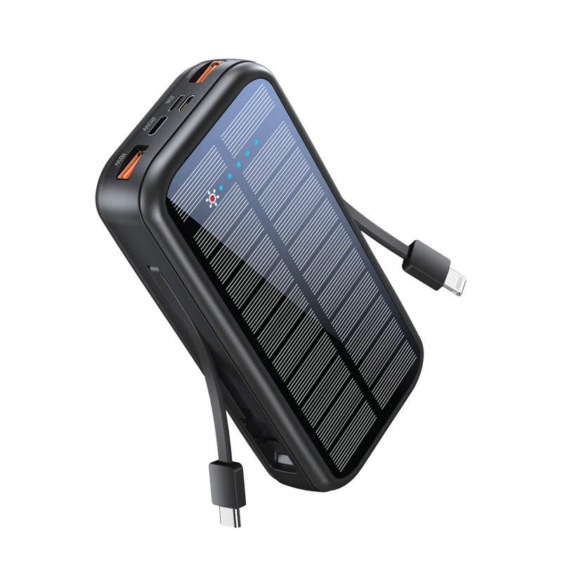 Promate Promate 20000mAh EcoLight Solar Power Bank with Built-in USB-C and Lightning Cables | SolarTank-20PDCi - Computers & Tech - Lebanon