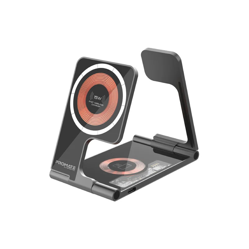 Promate Promate Ultra-Slim Transparent Foldable 15W MagSafe Compatible Wireless Charging Station | AuraFold-Trio - Phones & Wearables - Lebanon