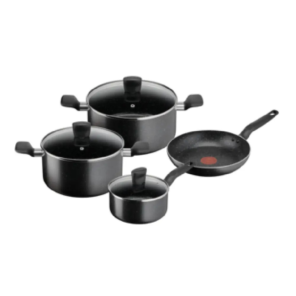 Tefal Tefal Dark Stone 7 pc set stewpots 22/24 cm+lids, saucepan 16 cm, frypan 24 cm | B491S785 - Home & Kitchen - Lebanon