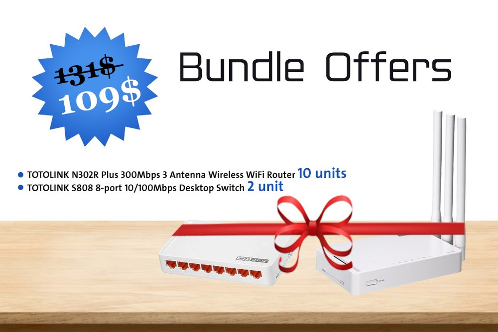 undefined Bundle Offer A05 | 10 units TOTOLINK N302R Plus 300Mbps 3 Antenna Wireless WiFi Router + 2 units TOTOLINK S808 8-port 10/100Mbps Desktop Switch - Networking - Lebanon
