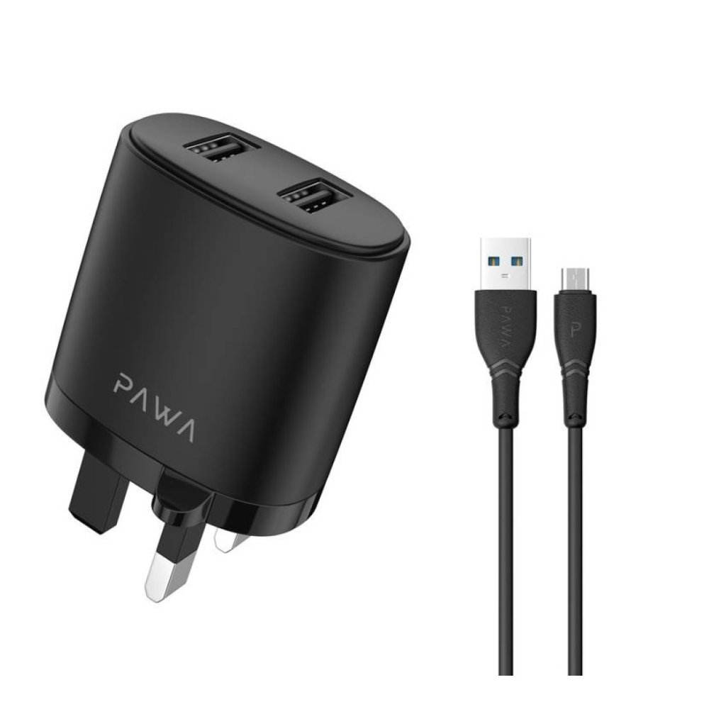 PAWA Pawa Dual USB Port Charger With USB-C Cable, Black | PW-24AIUKC-BK - Phones & Wearables - Lebanon