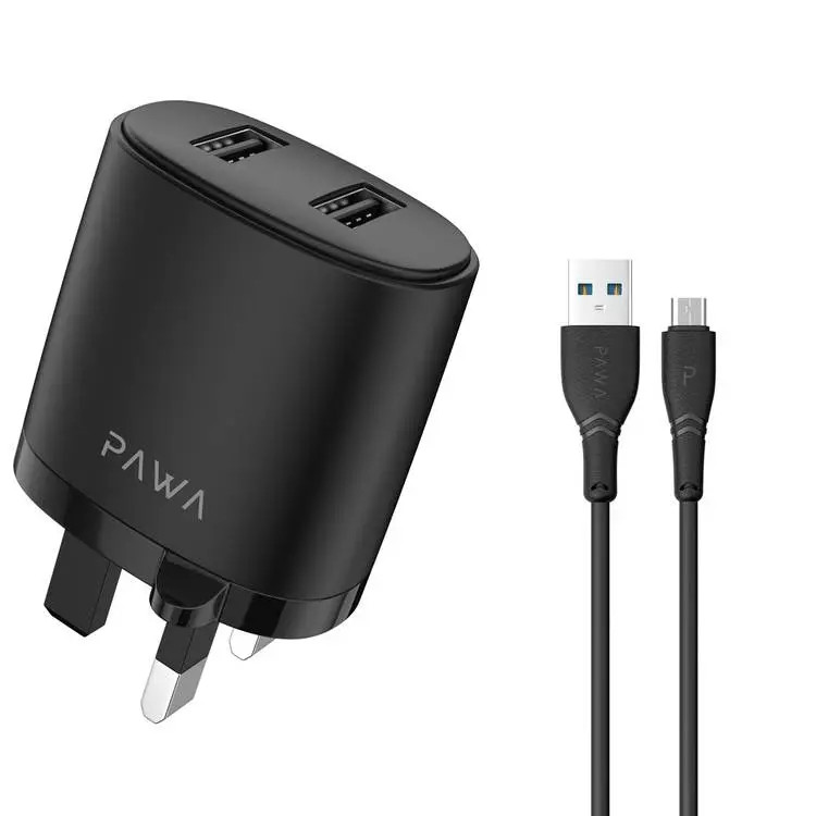 PAWA Pawa Dual USB Port Charger With Micro Cable, Black | PW-24AIUKM-BK - Phones & Wearables - Lebanon