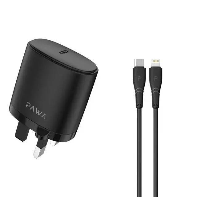 PAWA Pawa 20W PD Port Charger With Type-C to Lightning Cable, Black | PW-PDUKCL-BK - Phones & Wearables - Lebanon