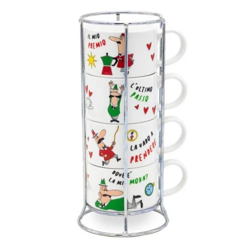 Bialetti Bialetti TAZZ203 4 Pcs Cappuccino Cup Set With Stand | BIATAZZ203 - Home & Kitchen - Lebanon