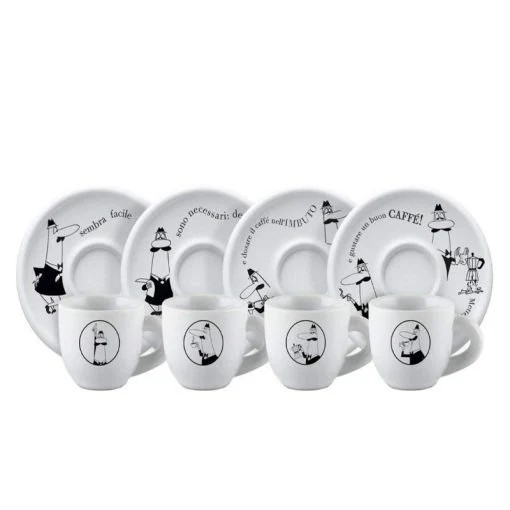 Bialetti Bialetti Y0TZ033 Set of 4 Cups & saucers, 80ML, White Porcelain | BIAY0TZ033 - Home & Kitchen - Lebanon
