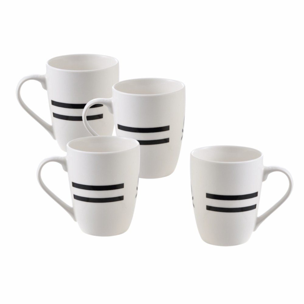 Benetton Benetton Home Set 4Pc Mug 360ML New Bone China W/ Logo Black &White Be | BE-0258 - Home & Kitchen - Lebanon