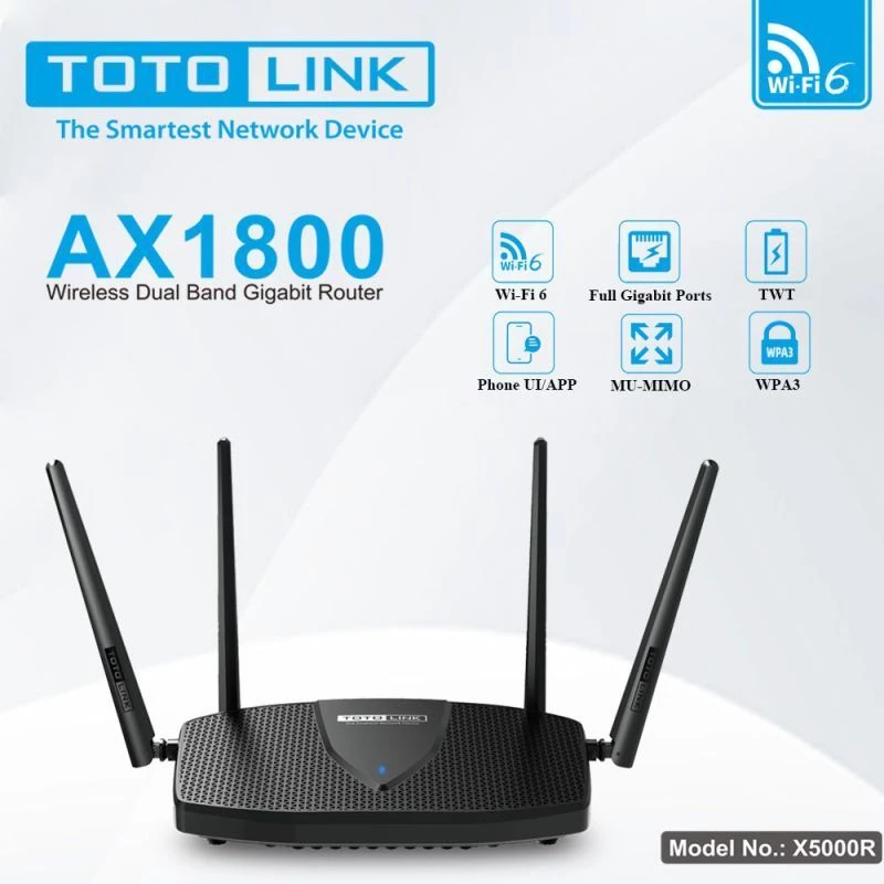 Totolink Totolink X5000R | WiFi Router | AX1800 Dual Band, 5x RJ45 1000Mb/s - Networking - Lebanon