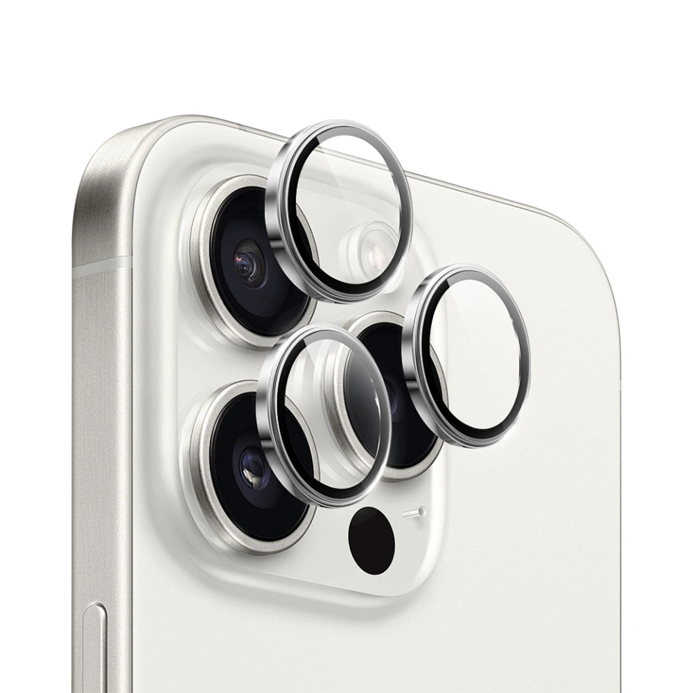 WIWU WIWU LG-005 Set For iPhone 15 Pro Max 6.7 3D Tempered Glass+Aluminum Alloy Frame Phone Lens Film Protector - White Titanium | LG-005-WT - Phones & Wearables - Lebanon