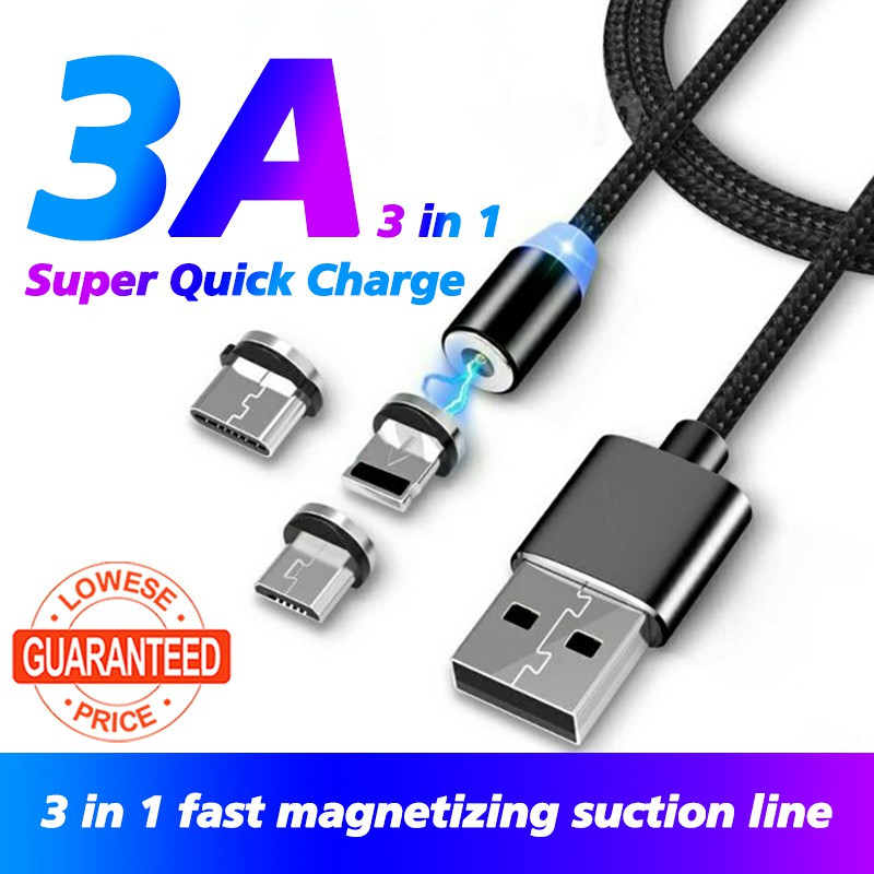 undefined Fast Charge Magnetic Cable Ready Store DENMEN D09E 3 in 1 1m Type-C/Micro USB/Lightning With LED Light Magnetic USB For IPhone and Android Phones - Computers & Tech - Lebanon
