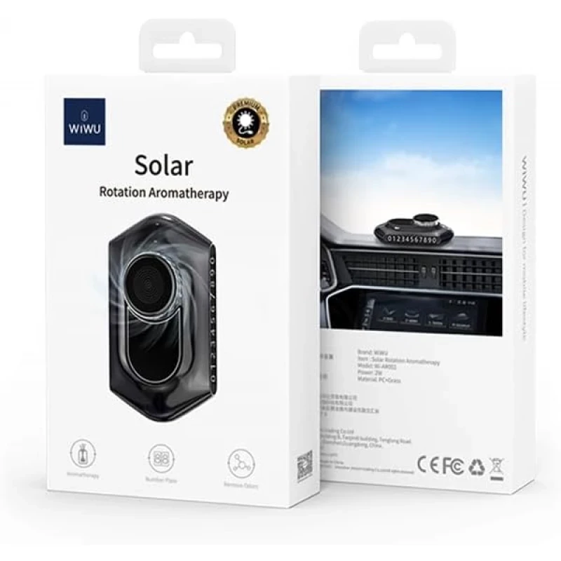 WIWU WIWU WI-AR002 — Solar Rotation Car Aromatherapy Diffuser — Black | AR002-BLK - Home & Kitchen - Lebanon