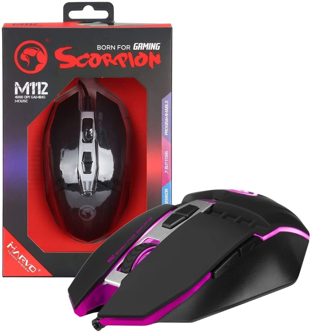 Marvo Marvo Scorpion M112 Programmable Optical PC Gaming Mouse 4000 DPI Multicolor 7 Colors Illuminated Breathing Effect Software - Computers & Tech - Lebanon