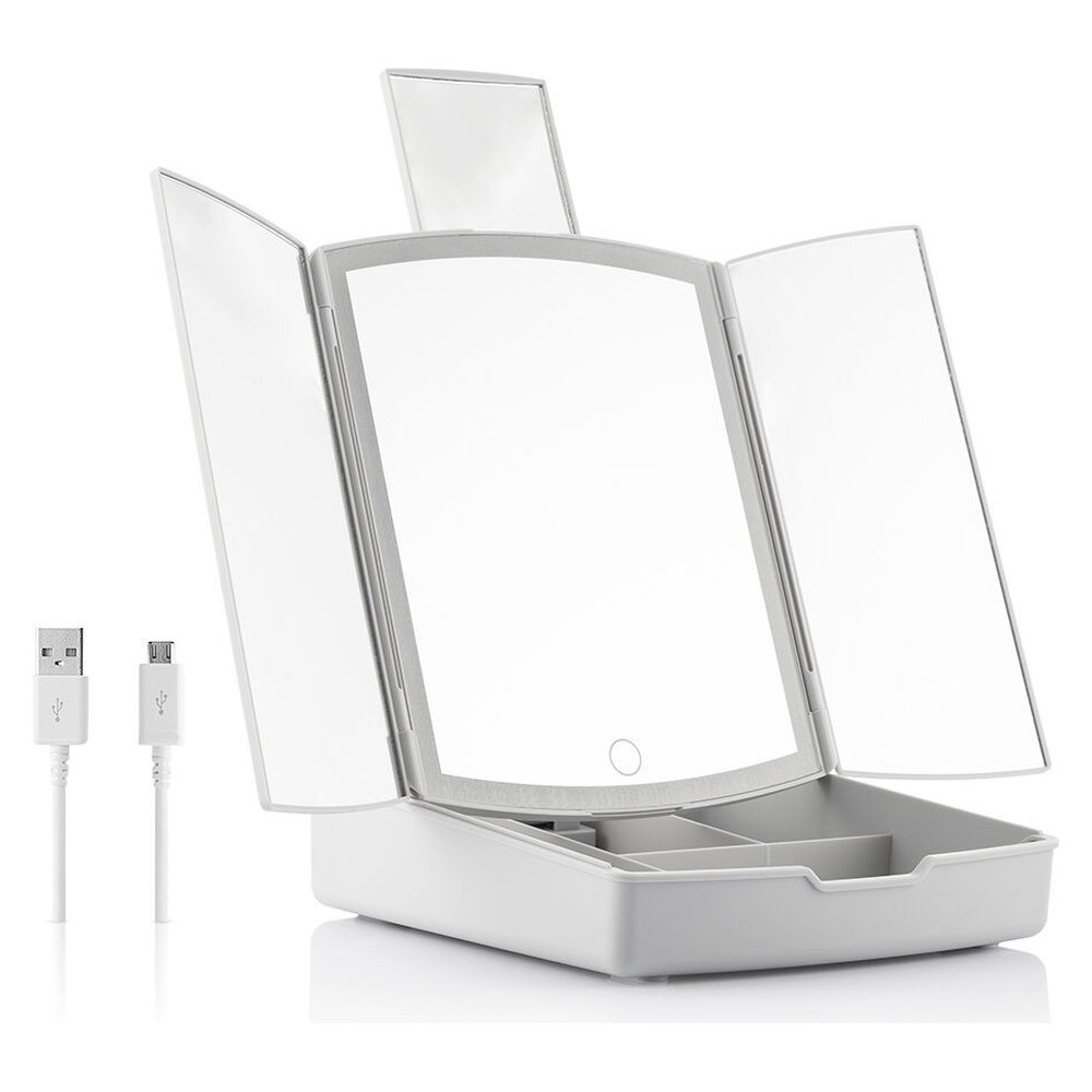 InnovaGoods 3-In-1 Folding LED Mirror with Make-up Organiser Panomir | V0103402
