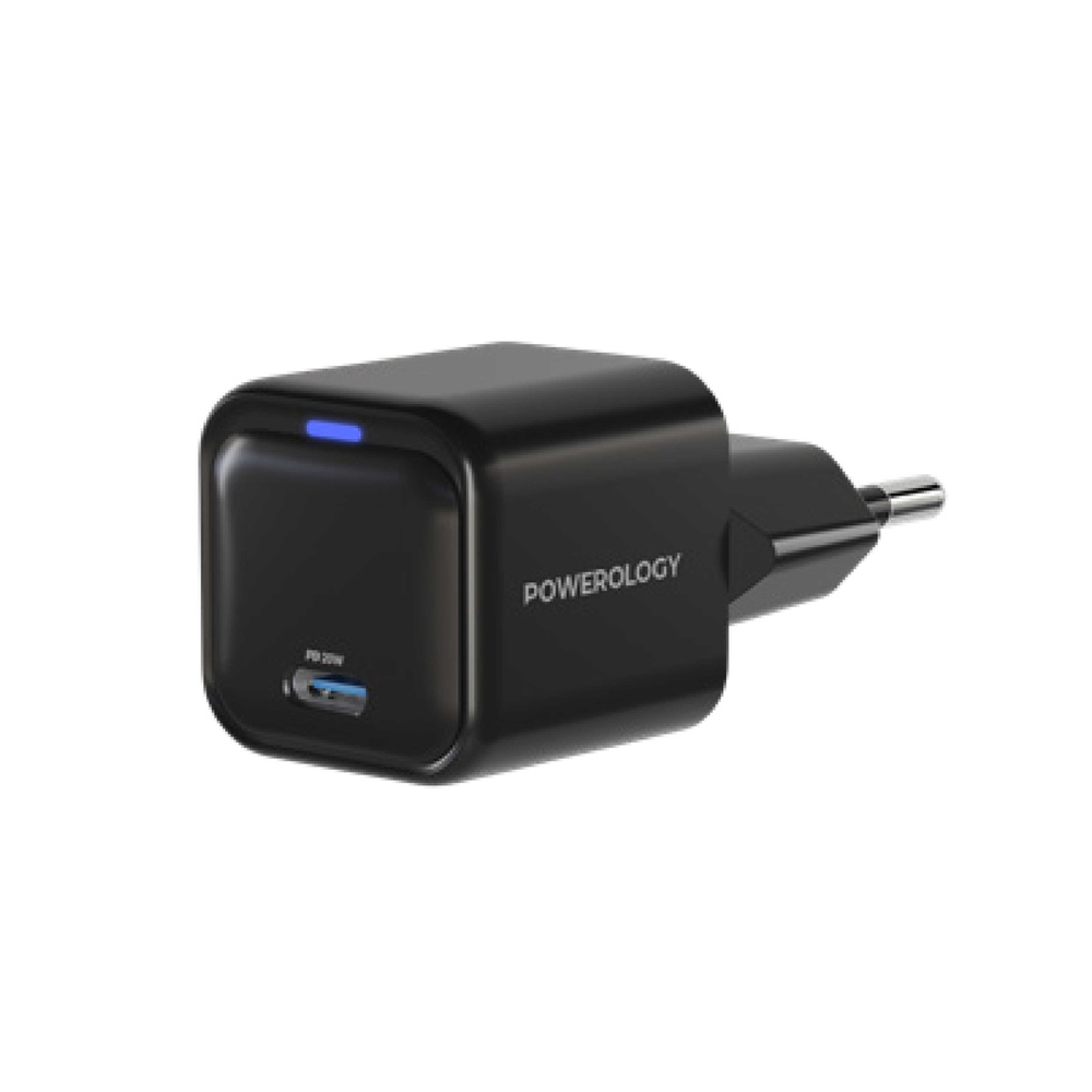 Powerology Ultra-Compact GaN Type-C Charger PD 20W EU - Black | PWCUQC015 - Phones & Wearables - Lebanon