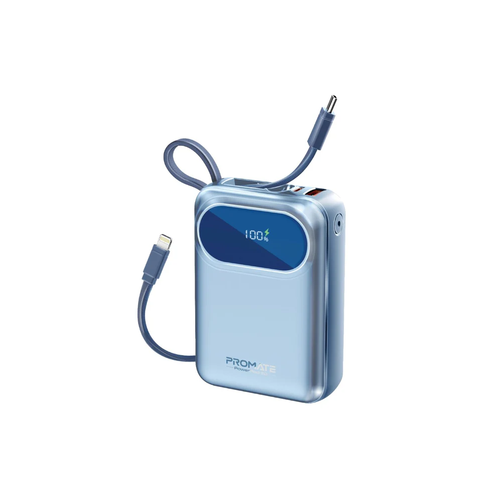 Promate Promate Ultra Compact 35W SuperSpeed Power Bank with Built-In USB-C & Lightning Cable - Blue | POWERPOD-20.BLUE - Computers & Tech - Lebanon