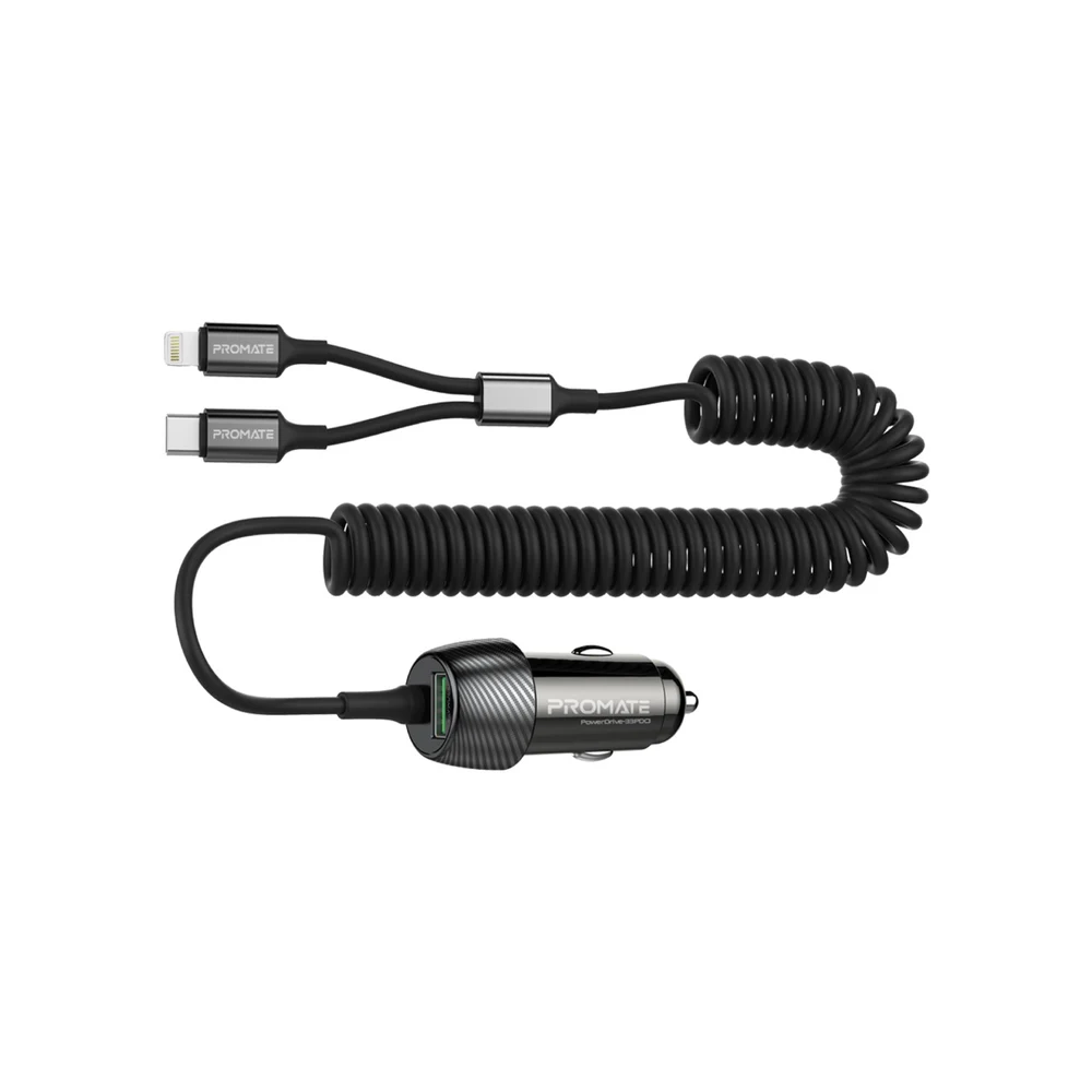Promate Promate 33W Car Charger with Lightning Connector and USB-C Cable | PowerDrive-33PDCI - Phones & Wearables - Lebanon