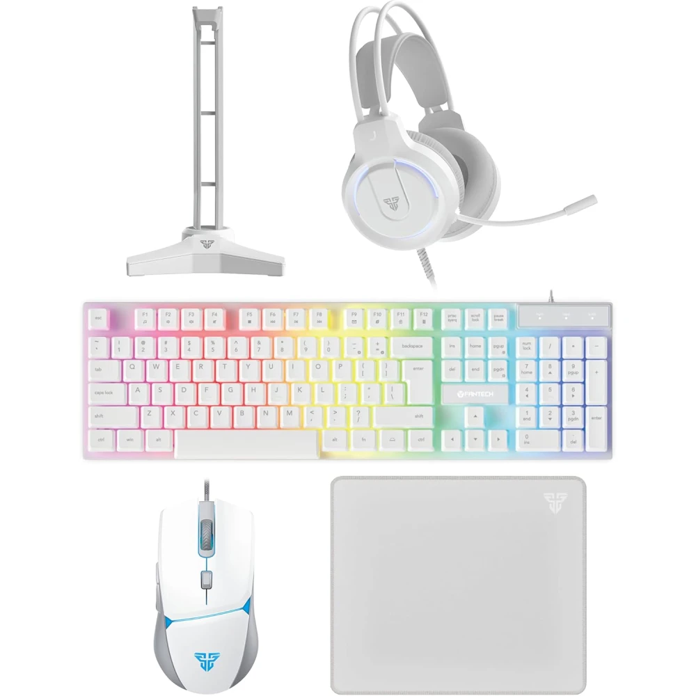 Fantech Fantech P51 5 in 1 White Power Bundle : Flash HQ53 Headset, Tower II AC304 Headset Stand, Shikari K515 Gaming Keyboard, Vigil MP356 Mousepad, Crypto VX7 Gaming Mouse - Computers & Tech - Lebanon