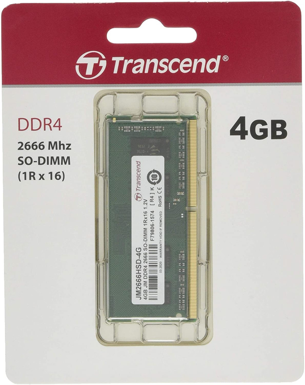 Transcend Transcend 4GB JM DDR4 2666 SO-DIMM 1Rx16 1.2V Laptop (JM2666HSD-4G) - Computers & Tech - Lebanon
