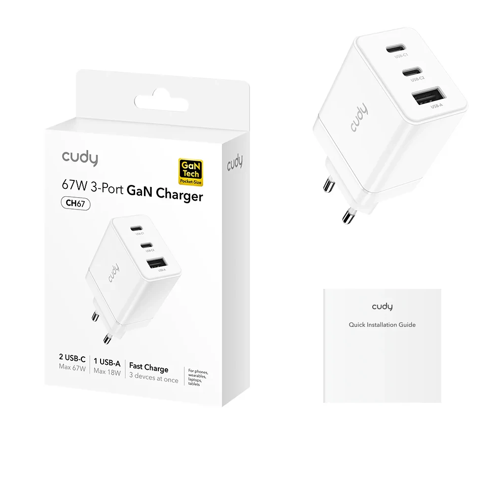 Cudy Cudy 3-Port 67W USB-C Charger with EU Plug | CH67_EU - Phones & Wearables - Lebanon