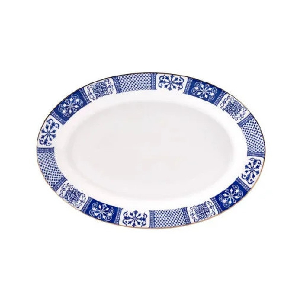 Karaca Karaca Oval Ceramic Plate, 30.5cm – White & Blue | 153.03.07.7120 - Home & Kitchen - Lebanon