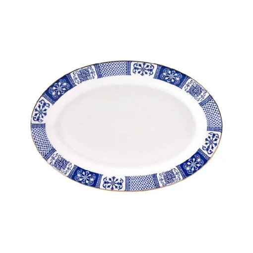 Karaca Karaca Oval Ceramic Plate, 30.5cm – White & Blue | 153.03.07.7120 - Home & Kitchen - Lebanon