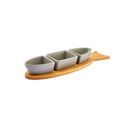 Karaca Karaca Malia Fish 3Pcs Snack Bowl – 3Pcs Snack Bowl 9cm, Bamboo 37x10x1cm | 153.03.06.9855 - Home & Kitchen - Lebanon