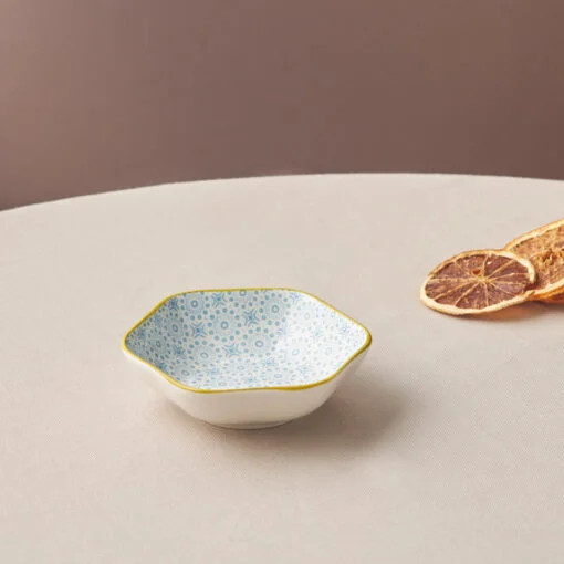 Karaca Karaca Floral Blue Hexagon Snack Bowl 11cm | 153.03.08.2984 - Home & Kitchen - Lebanon
