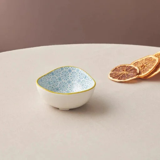 Karaca Karaca Floral Blue Triangle Snack Bowl 10cm | 153.03.08.2988 - Home & Kitchen - Lebanon
