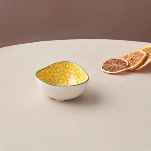 Karaca Karaca Floral Yellow Triangle Snack Bowl 10cm | 153.03.08.2990 - Home & Kitchen - Lebanon