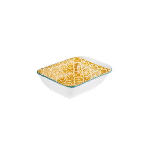 Karaca Karaca Floral Yellow Rectangle Snack-Saucer Bowl 11cm | 153.03.08.2994 - Home & Kitchen - Lebanon