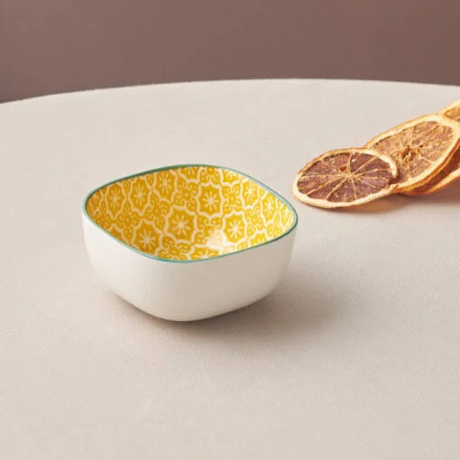 Karaca Karaca Floral Yellow Square Snack Bowl 10cm | 153.03.08.2982 - Home & Kitchen - Lebanon