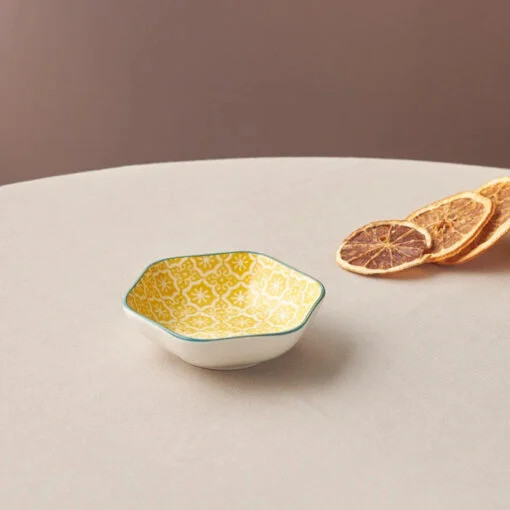 Karaca Karaca Floral Green Hexagon Snack Bowl 11cm | 153.03.08.2987 - Home & Kitchen - Lebanon