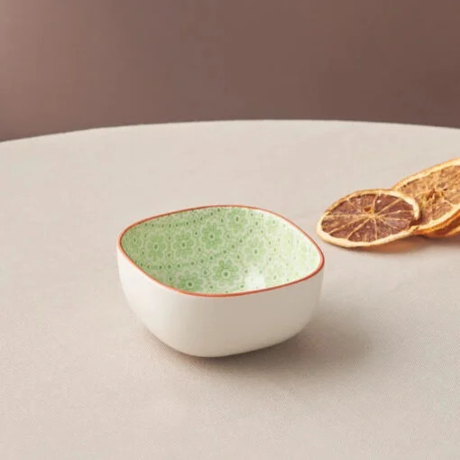Karaca Karaca Floral Green Square Snack Bowl 10cm | 153.03.08.2983 - Home & Kitchen - Lebanon