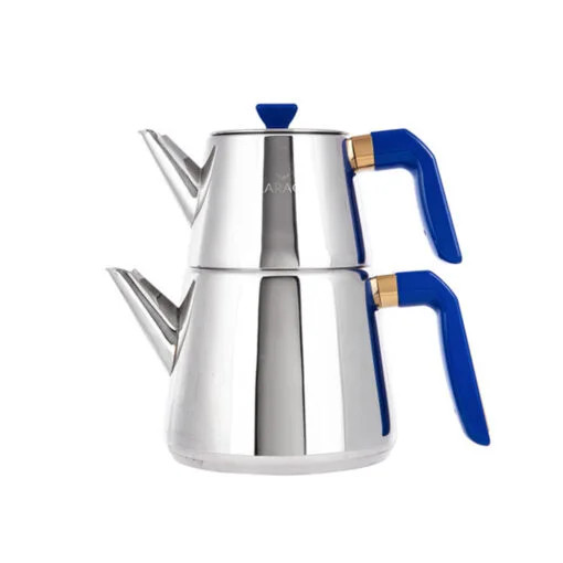 Karaca Karaca Pyramid Midi Medium Dark Blue Teapot Set 1.8L Drinker + 0.7L Teapot + Teapot LID | 153.03.08.0406 - Home & Kitchen - Lebanon