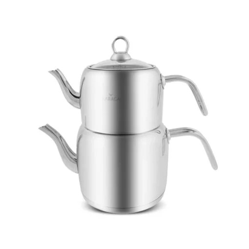 Karaca Karaca Powersteel Vega Stainless Steel Induction Teapot Set, XL, 4L Drinker + 2.2L Teapot + Teapot LID – Silver | 153.03.08.0082 - Home & Kitchen - Lebanon