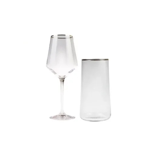 Karaca Karaca Ines 24Pcs Platin Glass Gold Set, 12 Soft Drink Glass 15cm – 540ML + 12 Glasses 23.5cm – 390ML | 153.03.08.1647 - Home & Kitchen - Lebanon
