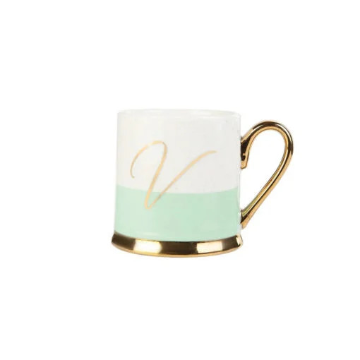 Karaca Karaca Porcelain 330ML Mug With Letter v | 153.03.06.1628 - Home & Kitchen - Lebanon