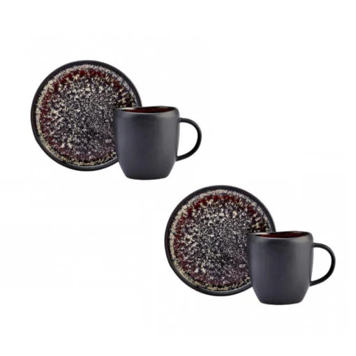Karaca Karaca Galactic Black Ceramic Coffee Cup Set of 2, 100ML | 153.03.05.0173 - Home & Kitchen - Lebanon