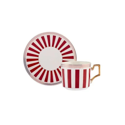 Karaca Karaca Jolly Red Bold Line Set of 6 Coffee Cups, 100ML | 153.03.06.6454 - Home & Kitchen - Lebanon