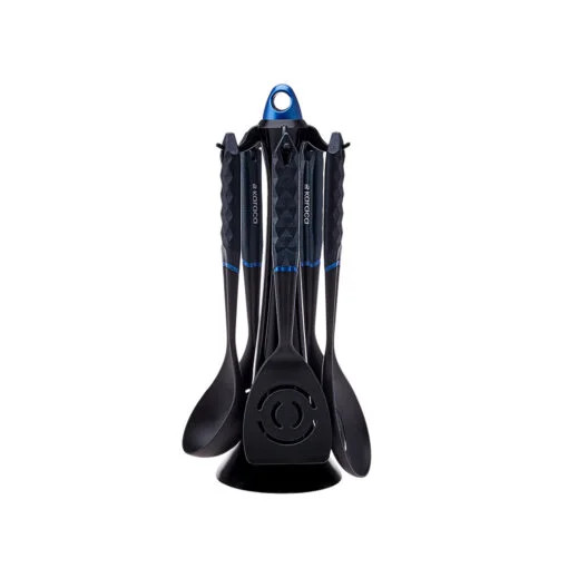 Karaca Karaca Diamond Blue 6Pcs Stand Service Set Spatula 31cm – Colander 34cm – Pasta Spoon 31.5cm – Serving Spoon 31.5cm – Ladle 31.5cm – Stand 40cm | 153.03.06.834 - Home & Kitchen - Lebanon