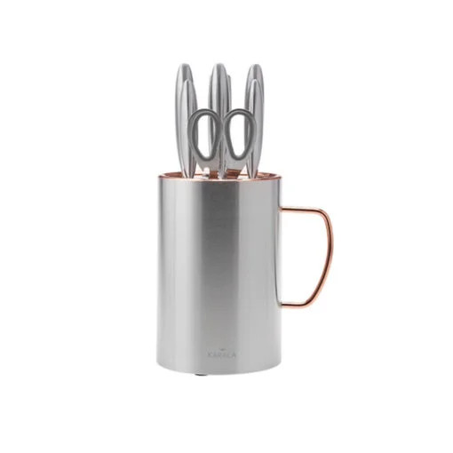 Karaca Karaca Meister Barrel 8Pcs Knife Set 20cm Chef Knife – 20cm Slicing Knife – 20cm Bread Knife – 12.5cm Chopping Knife – 8.5cm Paring Knife – Kitchen Scissors – Grinder – Stainless Steel Knife Block | 153.03.06.5070 - Home & Kitchen - Lebanon