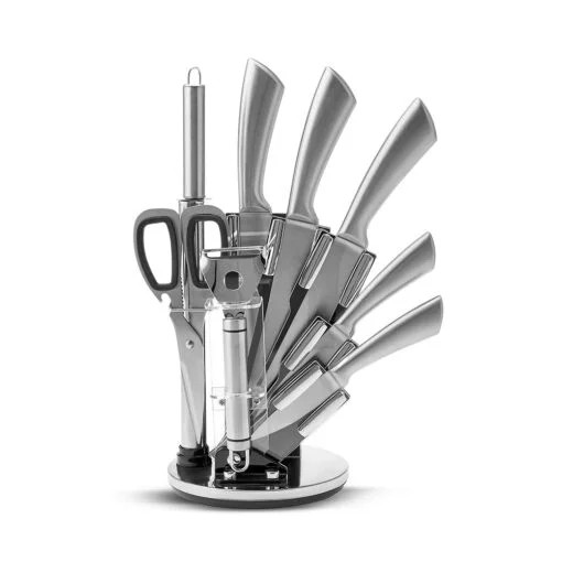 Karaca Karaca Meister Palm 9Pcs Steel Knife Set 20cm Chef’s Knife – 20cm Slicing Blade – 20cm Bread Knife – 13cm Chopping Blade – 9cm Paring Knife – Kitchen Scissors – Will Rob – Grinder – Stand Size 15.5cm | 153.03.08.2492 - Home & Kitchen - Lebanon