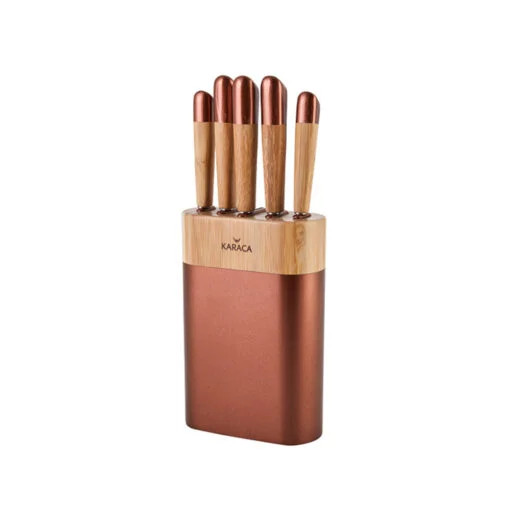 Karaca Karaca Maple Rose Gold 6Pcs Knife Set 20cm Bread Knife – 20cm Chef Knife – 20cm Slicing Knife – 13cm Chopping Knife – 9cm Paring Knife – 1 Knife Stand (15×22.5cm | 153.03.06.1454 - Home & Kitchen - Lebanon
