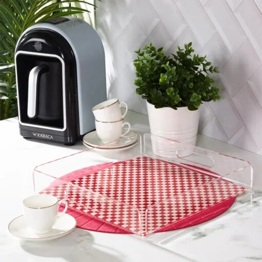 Karaca Karaca Red Checker Methacrylate Tray 30x30cm | 153.03.06.6685 - Home & Kitchen - Lebanon