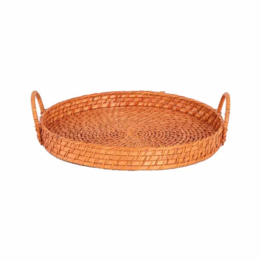 Karaca Karaca Home Rattan Decorative Tray Brown 35cm | 300.21.02.0280 - Home & Kitchen - Lebanon